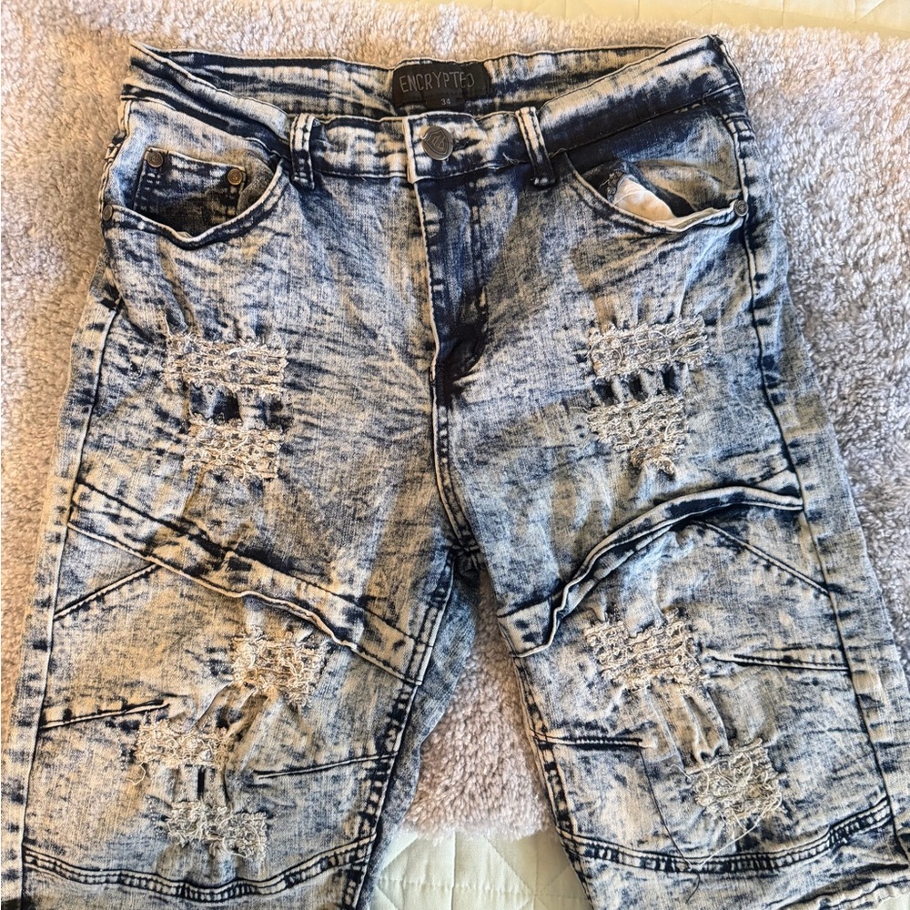 Chorpetta Men's Ripped Denim Shorts - Black and White